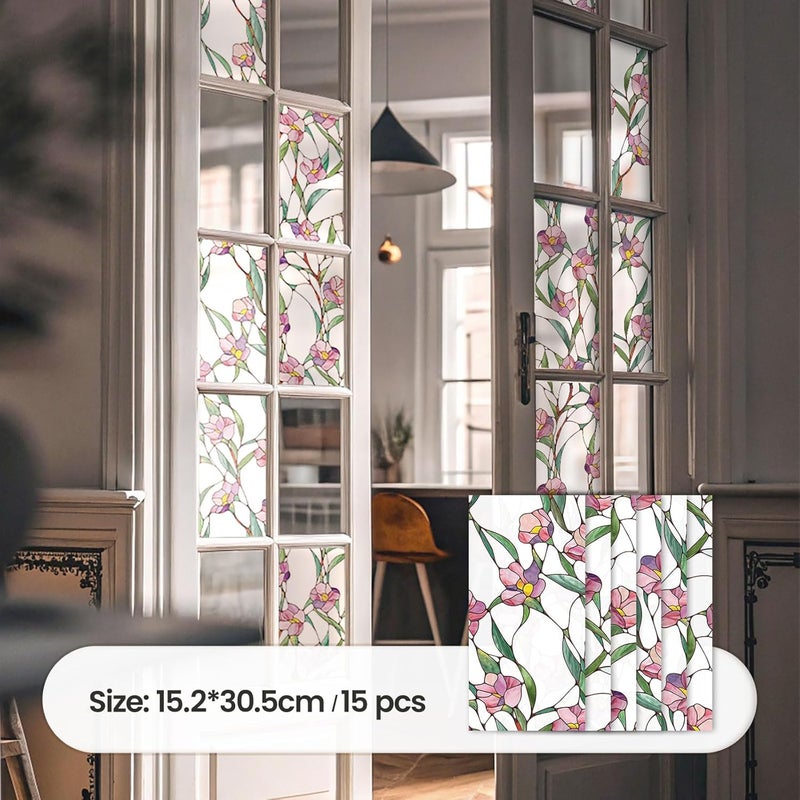 ADD.HERES 15 Sheets 5.98" X 12.01" Stained Glass Window Film, Decorative Window Film for Home, Static Cling, Removable Non-Adhesive, Floral Dream - Image 2